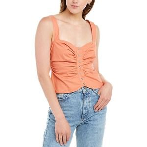A.L.C. Lilah Pearl Snap Tank Top Women's 6 Apricot Brandy Ruched Wide Strap